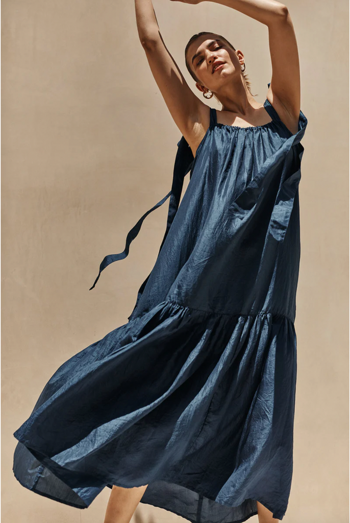 NAVY SILK ANALISE DRESS